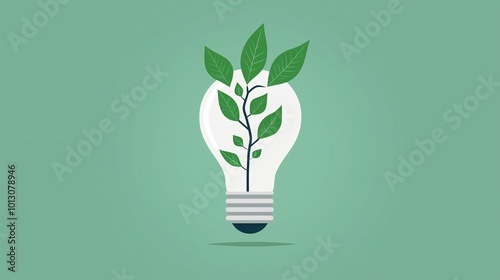Light bulb with vines, organic growth of ideas, flat design illustration