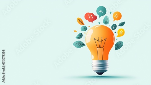 Light bulb with branching lines, insight leading to diverse growth, flat design illustration