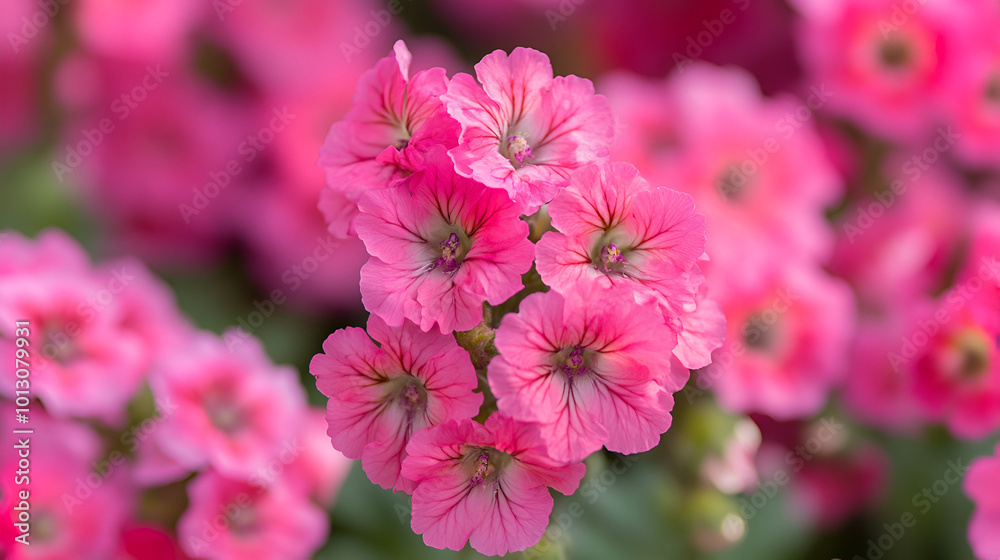 Vibrant pink flowers bloom in a lush garden during springtime, showcasing nature's beauty with delicate petals and intricate patterns