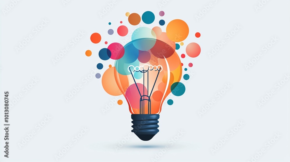 Light bulb with expanding circles, ripple effect of ideas on growth, flat design illustration Light bulb with expanding circles, ripple effect of ideas on growth, flat design illustration