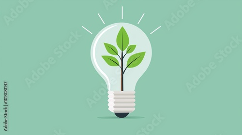 Light bulb with growing plant inside, idea and growth concept, flat design illustration