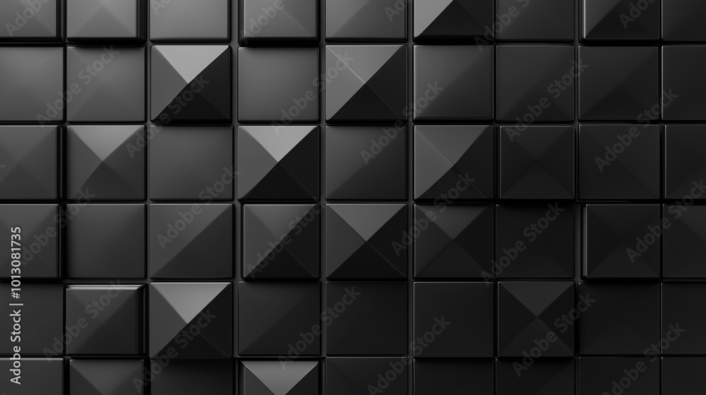 Polished, Semigloss Wall background with tiles. Triangular, tile Wallpaper with 3D, Black blocks. 3D Render
Polished, Semigloss Wall background with tiles. Triangular, tile Wallpaper with 3D, Black blocks. 3D Render