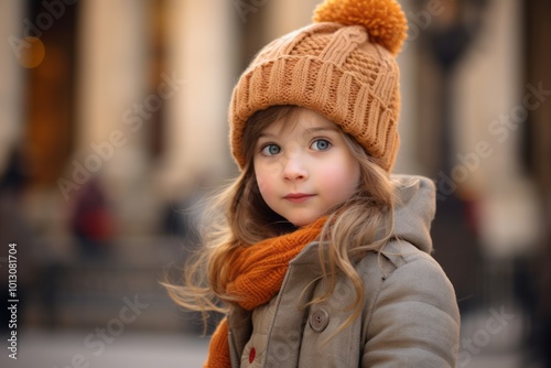 Portrait of a cute little girl in a hat and coat.