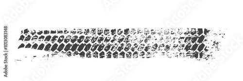 Tire track. Car, bike, motorcycle tyre mark with grunge effect isolated on white background. Wheel footprint on the road. Top view of rubber protector mark.