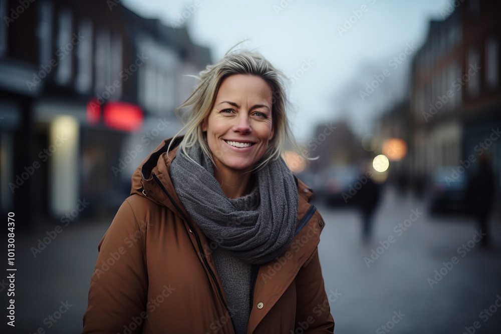 Portrait of a beautiful middle-aged woman on the street at night Portrait of a beautiful middle-aged woman on the street at night