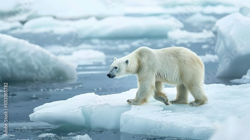 Polar Bear Walking on Frozen Ice Landscape