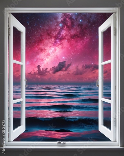 Surreal View of Endless Ocean with Cosmic Waves