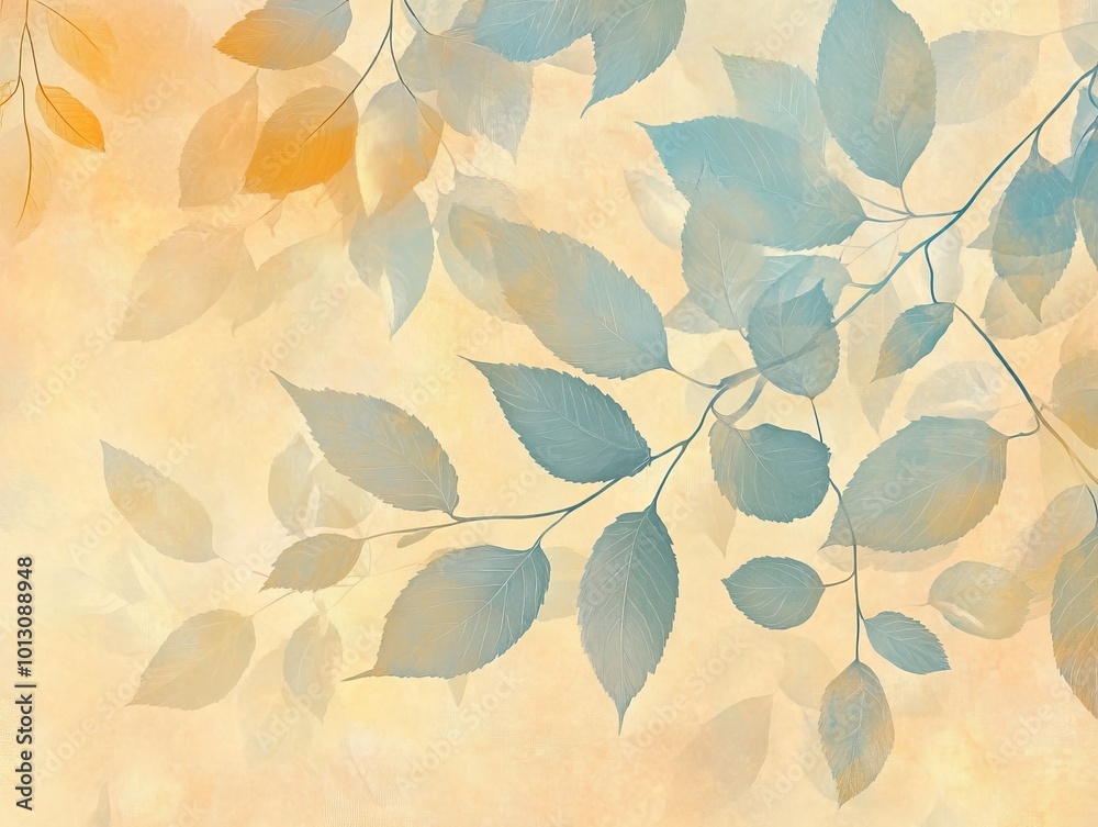 2408 123.A gradient beige wallpaper that blends pastel yellow and blue hues, overlaid with a pattern of soft leaf shadows. The light creates an abstract interplay of summer and autumn tones, with 2408 123.A gradient beige wallpaper that blends pastel yellow and blue hues, overlaid with a pattern of soft leaf shadows. The light creates an abstract interplay of summer and autumn tones, with