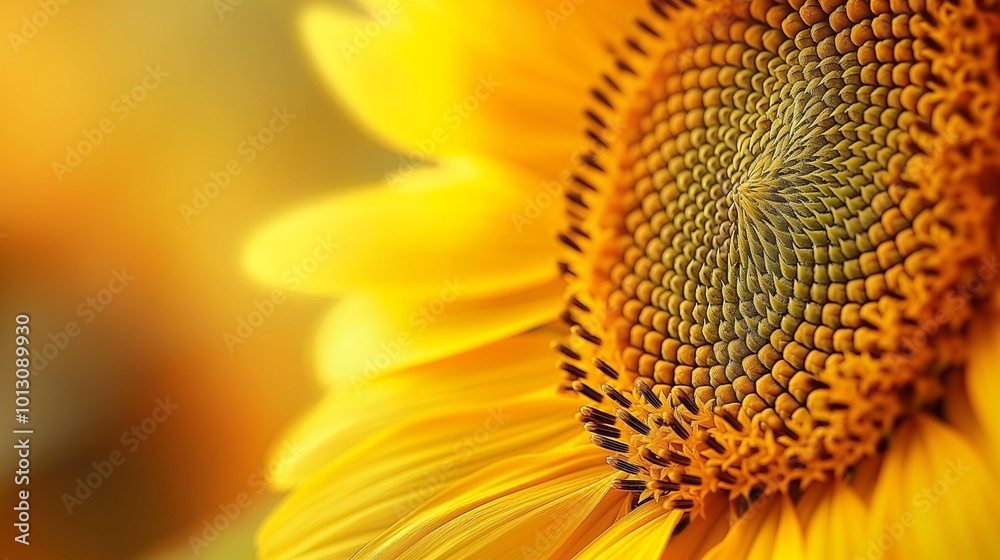 close-up of a sunflower head, revealing the Fibonacci sequence evident close-up of a sunflower head, revealing the Fibonacci sequence evident