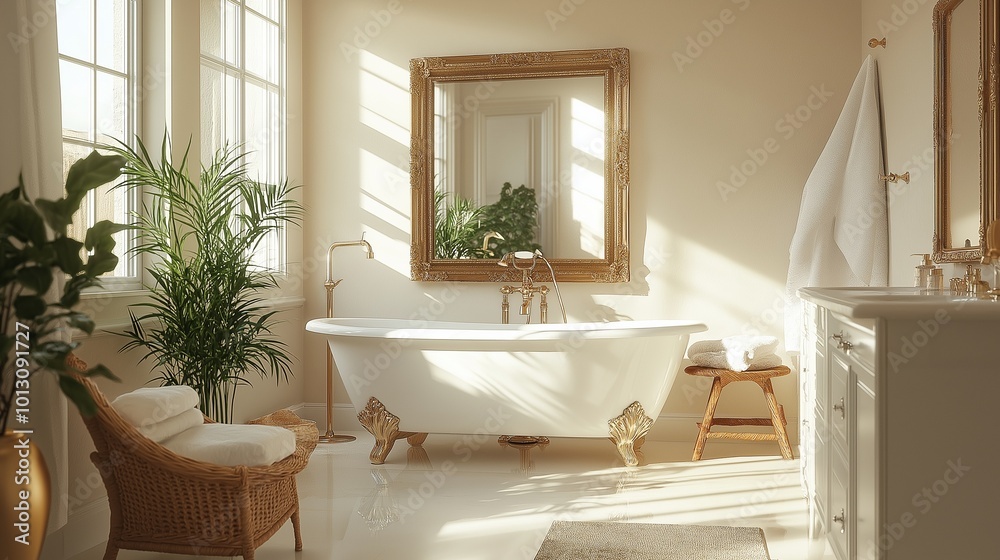 Fototapeta premium mirror reflecting the sunlight in a spacious bathroom