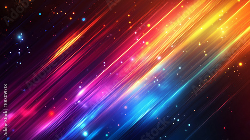 Futuristic abstract background, colorful bright neon rays and glowing lines. AI generative 