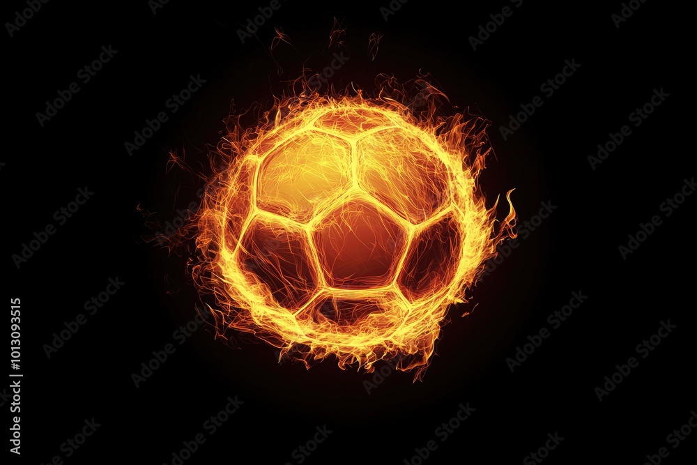 A soccer ball on fire in the center of a graphic design A soccer ball on fire in the center of a graphic design