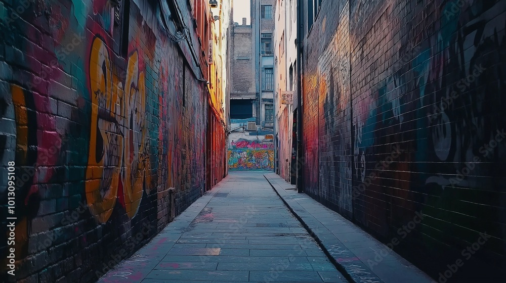 Fototapeta premium dull gray concrete wall covered in colorful graffiti