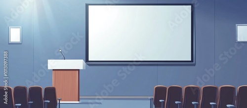 Empty Conference Room with Projector Screen and Podium photo