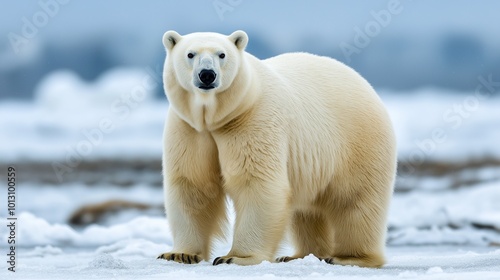 polar bear standing proudly on a snowy tundra photo