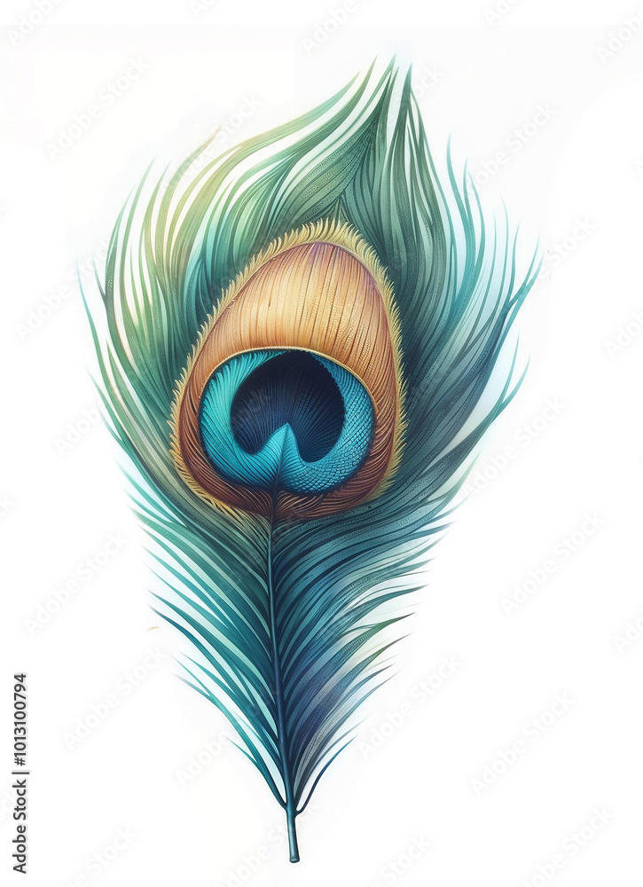 Fototapeta premium Cute cartoon feather isolated on white background. AI