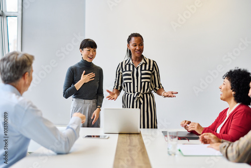 Принти на полотні business meeting businesswoman office teamwork woman introduction greeting emplo