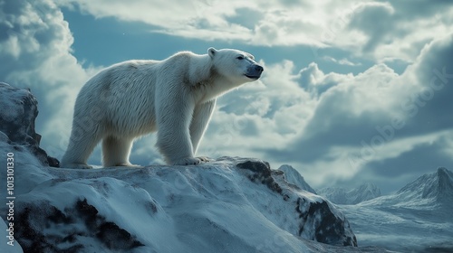 polar bear standing proudly on a snowy tundra photo