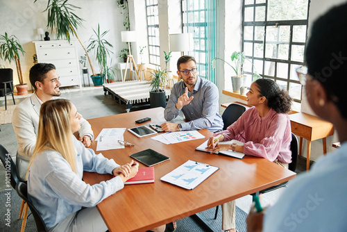 business meeting businesswoman woman young office businessman teamwork document startup colleague group education student brainstorming