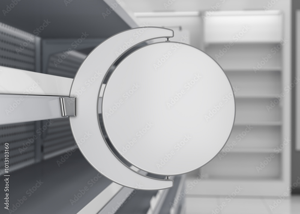 Φωτογραφία Close-up of round shelf stopper mockup and supermarket shelves