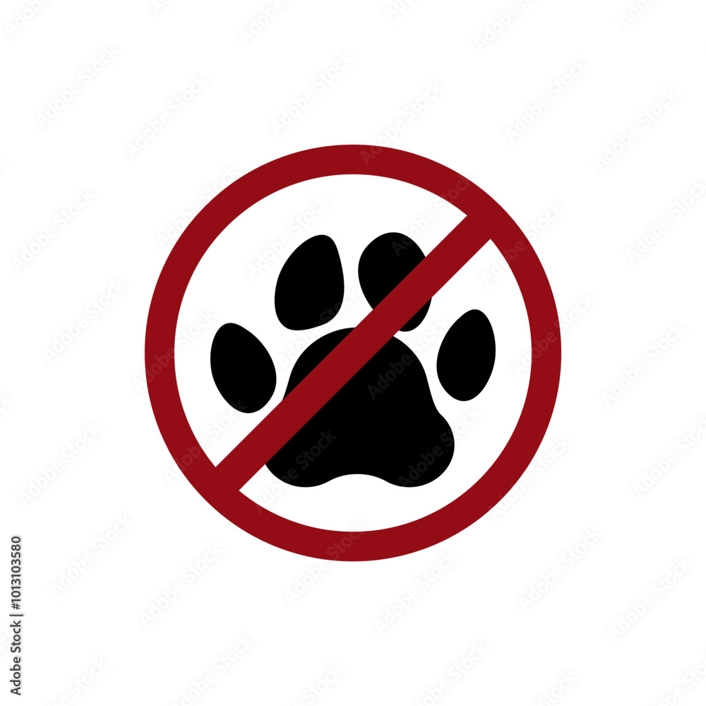 Ban animal icon. Forbidden icon sign. Restricted symbol of pet and paw.