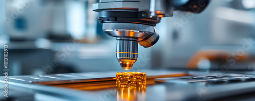 Technician using a digital microscope to check for imperfections in a manufactured product, high-resolution inspection, techenhanced QC