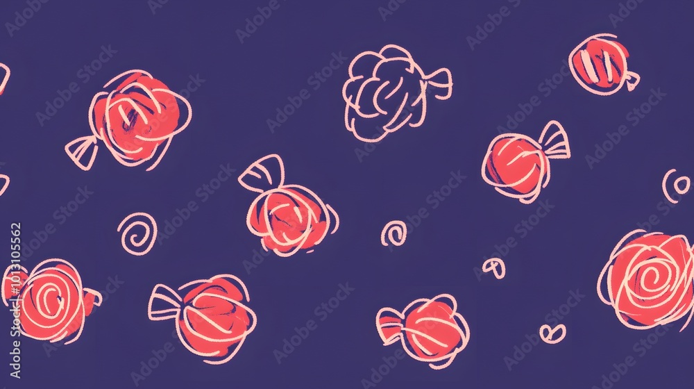 Colorful hand-drawn roses on a deep blue background. Colorful hand-drawn roses on a deep blue background.