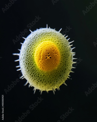 the Synechococcus Picoplankton, portrait view, white copy space on right, Isolated on black Background photo