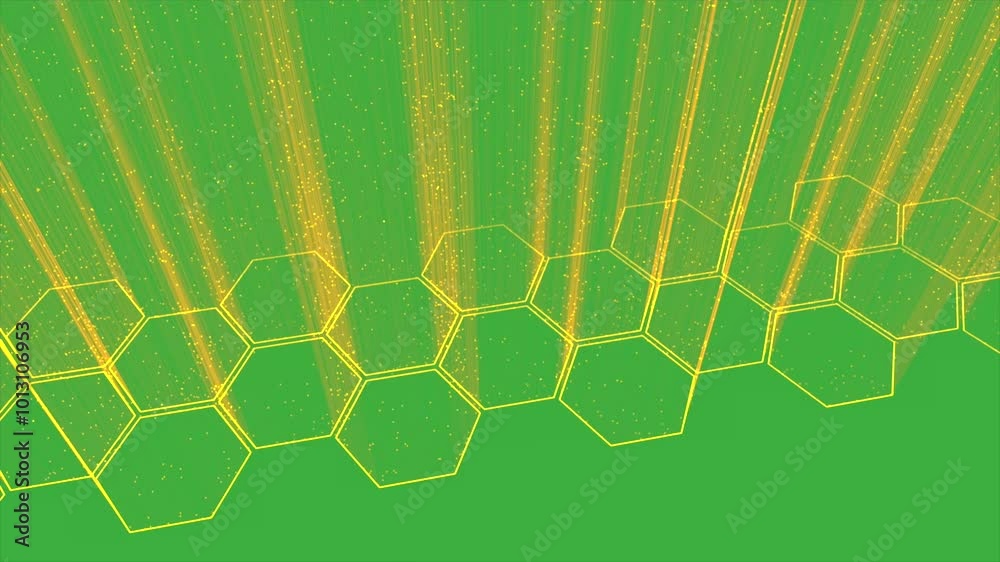 Animated video of moving hexagons on a green screen background 