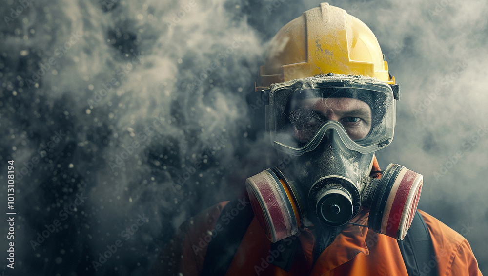 A defense worker sprays white powder dust from an air sprayer. A defense worker sprays white powder dust from an air sprayer.