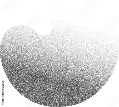 Grainy dotted shape. Noisy halftone abstract shadows on liquid element. Stipple blob and spray spot. Grunge sand wavy fluid gradation