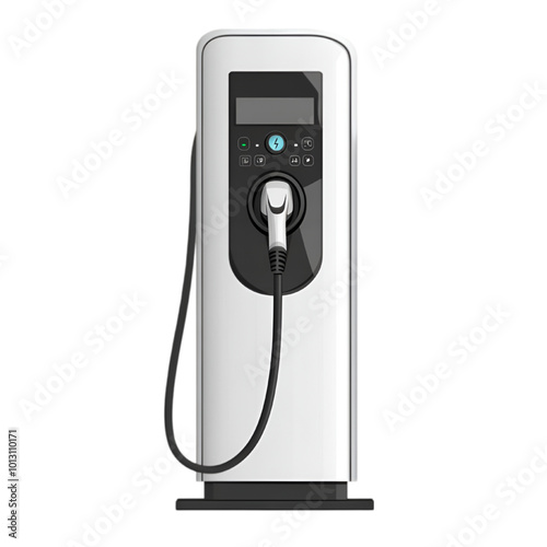 Sleek Electric Car Charging Station, Vector Illustration, Isolated on White Background, Technology and Eco-Friendly Concept

