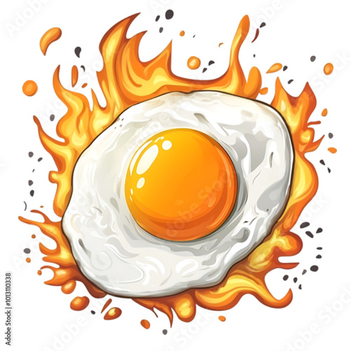 Sizzling Fried Egg, Vector Illustration, Isolated on White Background, Cooking and Breakfast Concept

