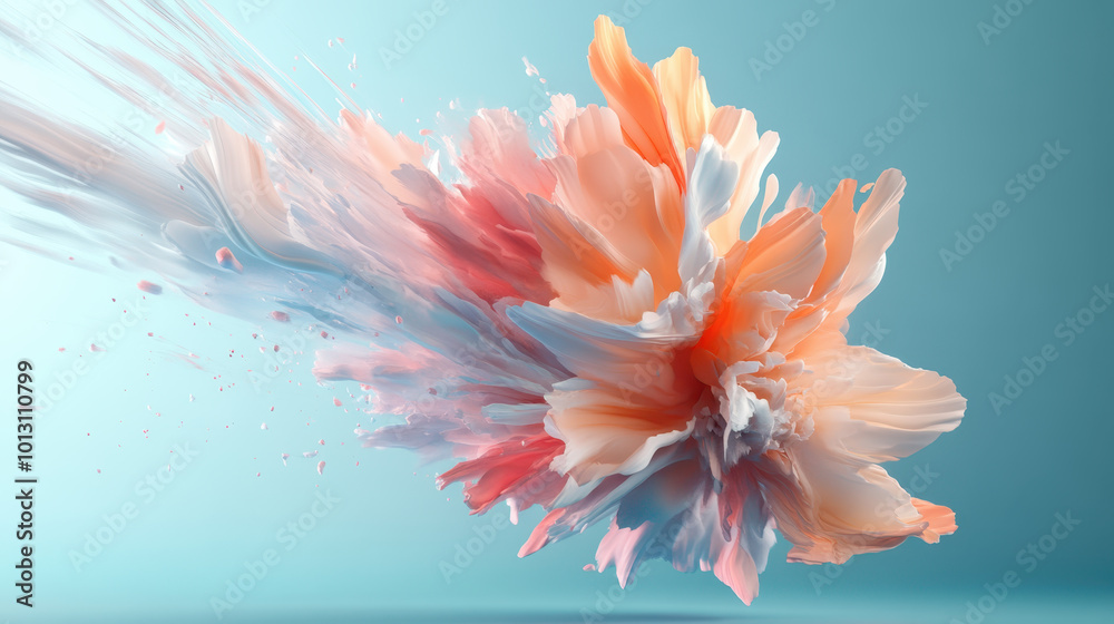Fototapeta premium vibrant explosion of 3D flower petals in bright neon hues creates stunning visual effect, showcasing blend of soft colors and dynamic movement