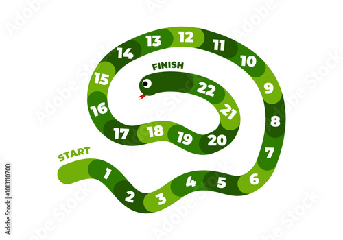 Snake board game for kids. Funny platform game in cartoon style with numbers and map.