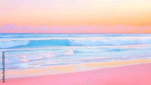 Pink Beach Sunset Waves