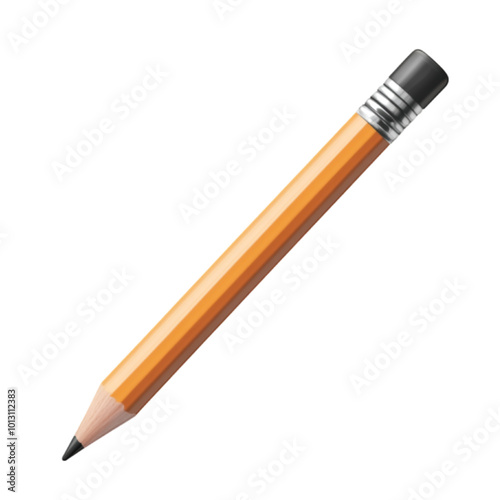Realistic Pencil with Eraser, Vector Illustration, Isolated on White Background, Stationery and Office Tool Concept

