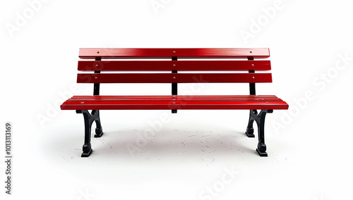 A red bench with black metal legs isolated on a white background