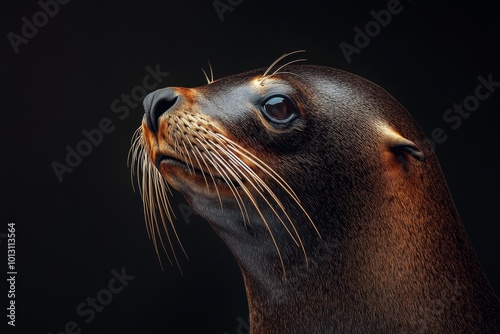 Mystic portrait of Sea Lions in studio, copy space on right side, Close-up View, isolated on white background