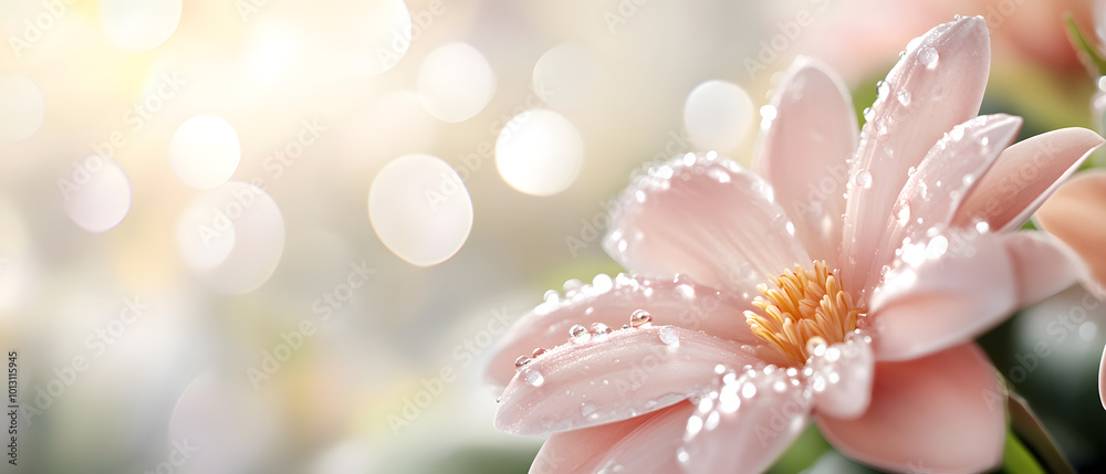 Cinematic macro shot of a new flower blooming in a vibrant blurred background Cinematic macro shot of a new flower blooming in a vibrant blurred background