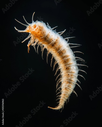 the Actinobacteria Bacterioplankton, portrait view, white copy space on right, Isolated on black Background photo