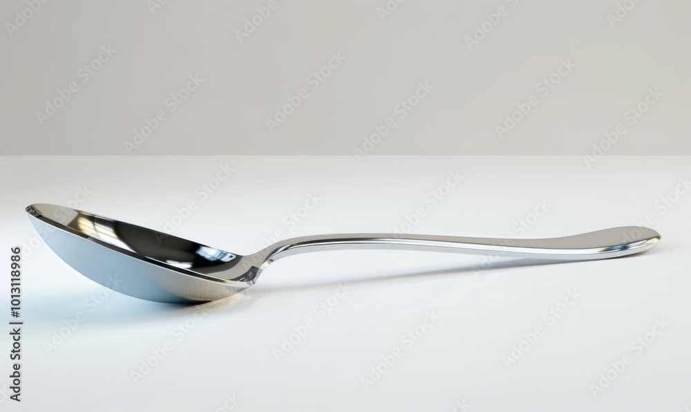 Shiny stainless steel spoon, white background, 4K hyperrealistic photo Shiny stainless steel spoon, white background, 4K hyperrealistic photo