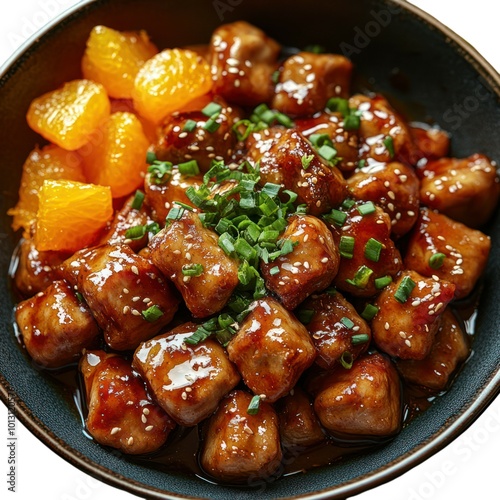 Delicious Orange Glazed Pork Meat Isolated On a Transparent Background