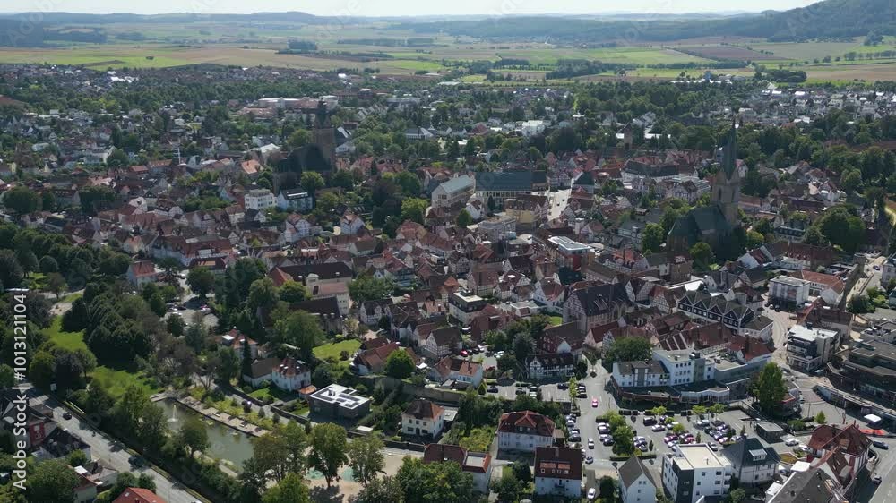 Aerial view of the old town of the city Korbach on a sunny noon in summer in Germany. Aerial view of the old town of the city Korbach on a sunny noon in summer in Germany.