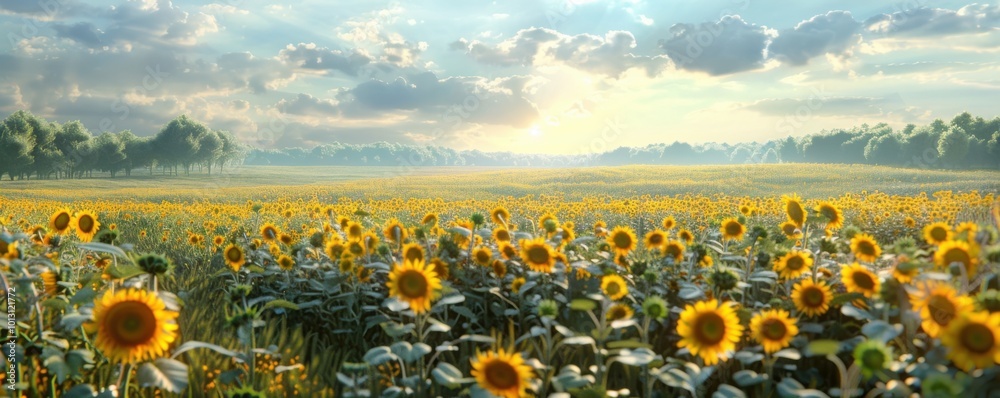 Fototapeta premium Blooming sunflower fields, 4K hyperrealistic photo,