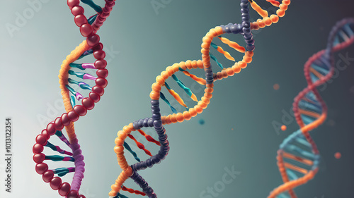  Artifical Intelligence generated DNA molecule. Chemisty and biology science education concept.