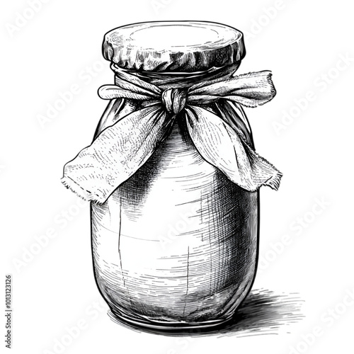 Jam Jar with Fabric Cover, Simple Vector Illustration, Isolated on White Background, Homemade Food Theme

