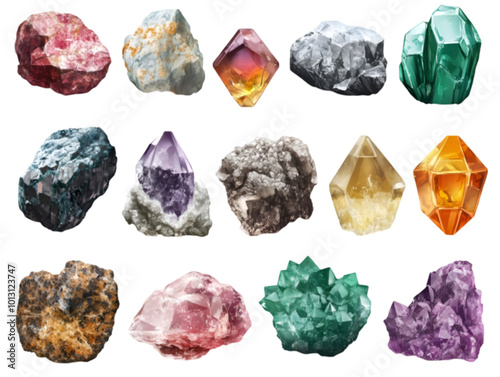 Gemstone Set, Different Vector Illustrations of Gemstones, Isolated on White Background

