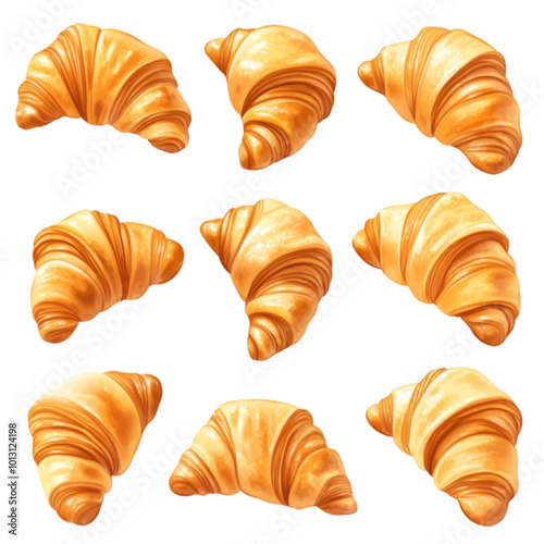 Freshly Baked Croissants, Vector Illustration, Isolated on White Background


