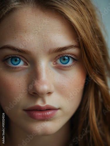 Young woman with striking blue eyes.